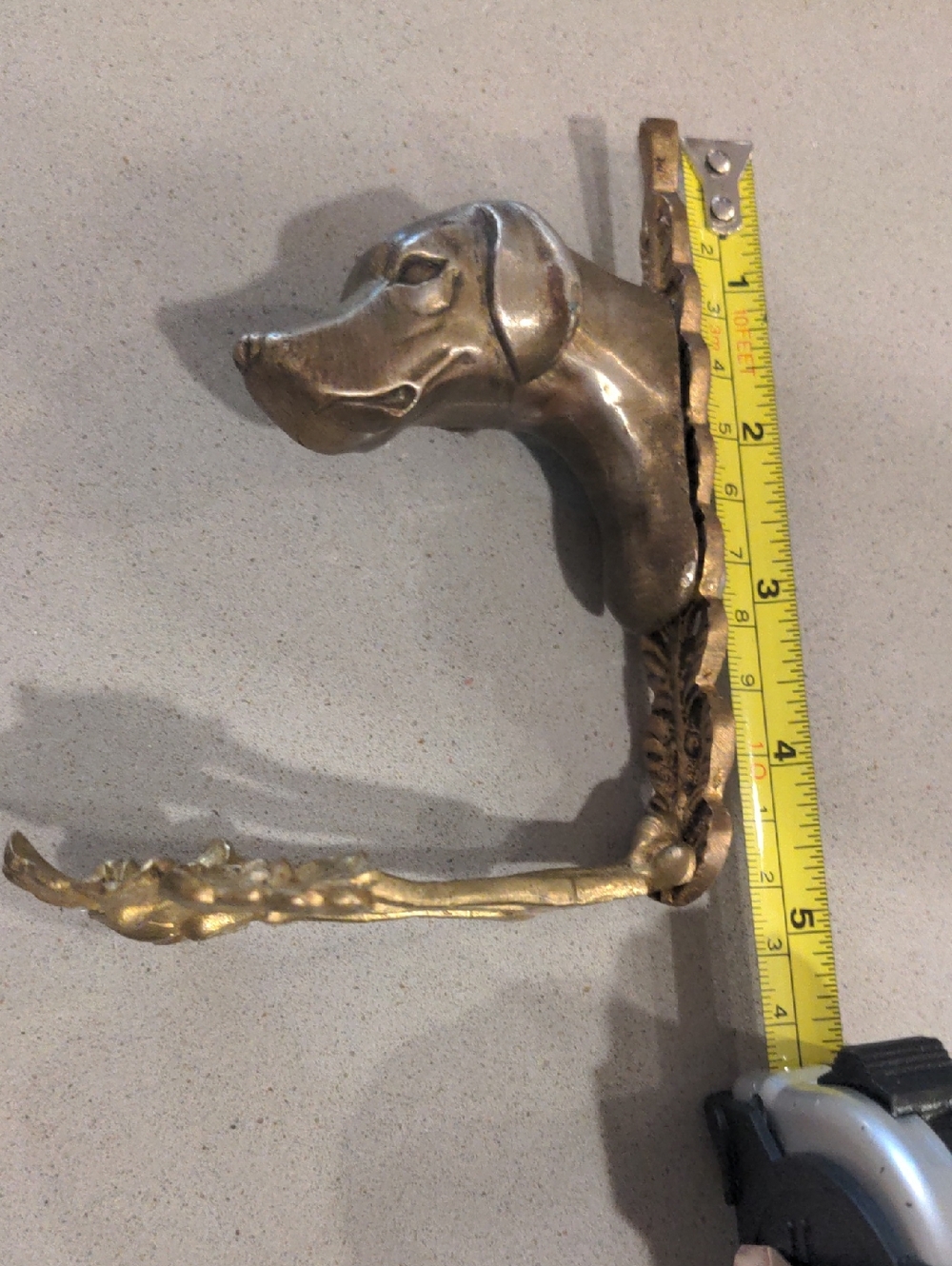 Brass Vintage Dog Head Wall Hook in Gold Tone